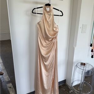 Elegant Satin Halter Dress in light peach/champagne